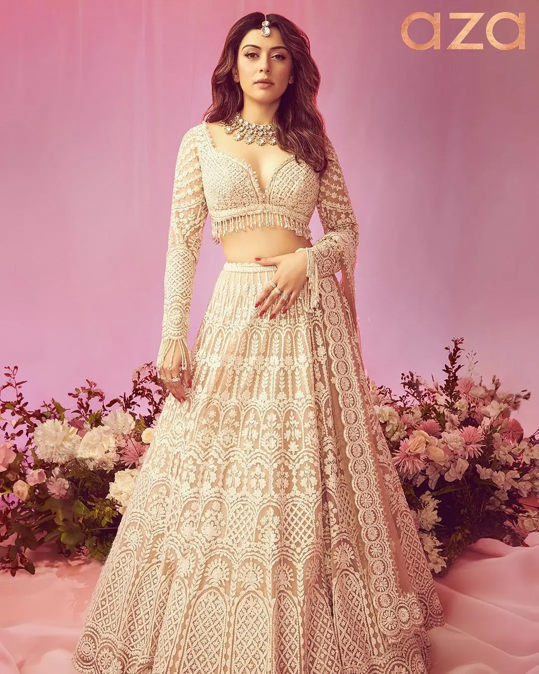 Indian Girl Hansika Motwani Photoshoot in White Lehenga Choli